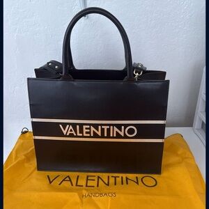Valentino Black Tote Bag with Gold Hardware and Structured Design